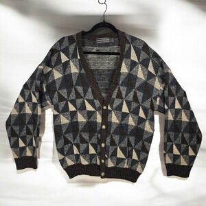 David Taylor Geometric Triangle Cardigan Sweater Mens Large Grandpa 90s Made USA